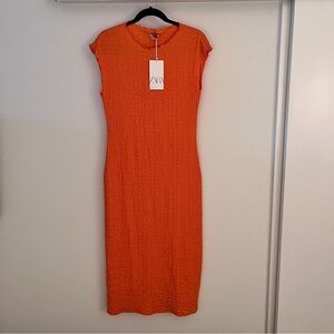 ZARA orange midi dress